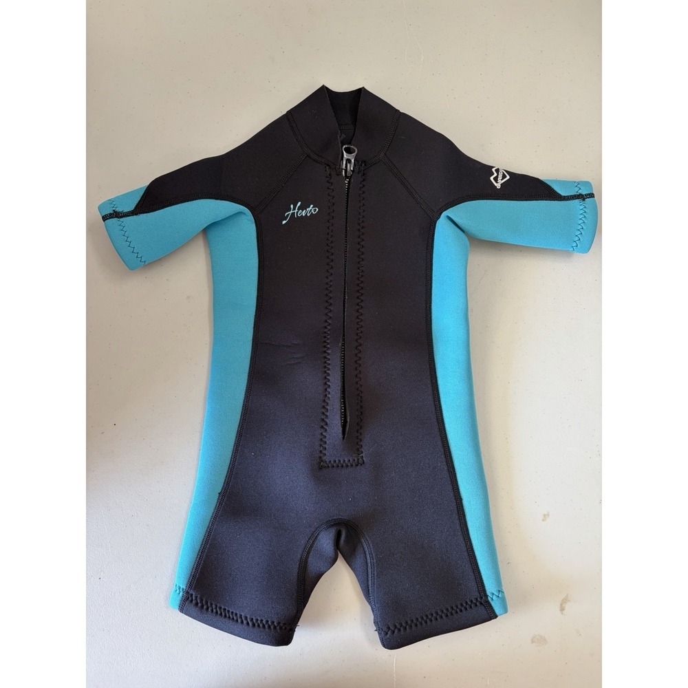 Herto Youth Shorty Wetsuit Front Zip Black Blue Size 3 Neoprene Nylon Kids